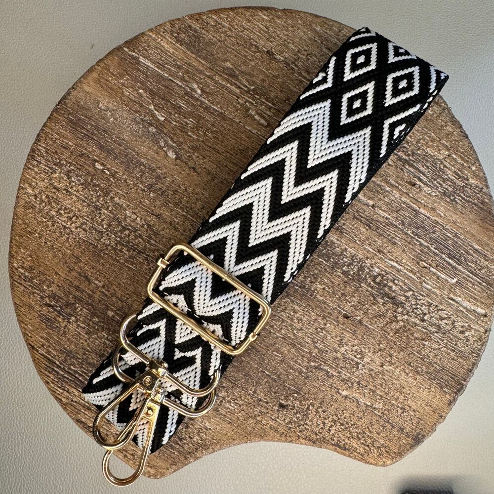 Black White Chevron Purse Strap Adjustable Crossbody Guitar Strap NEW FAST SHIP